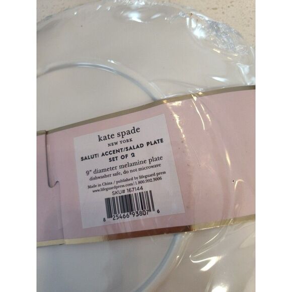 Kate Spade New York 2 Salut! Blue Polka Dot Melamine Salad Accent Plates 9" - Picture 4 of 5